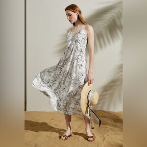 LilySilk Halter Silk Dress V-Neck Floral Sketch Long Summer Flowy Vacation Beach